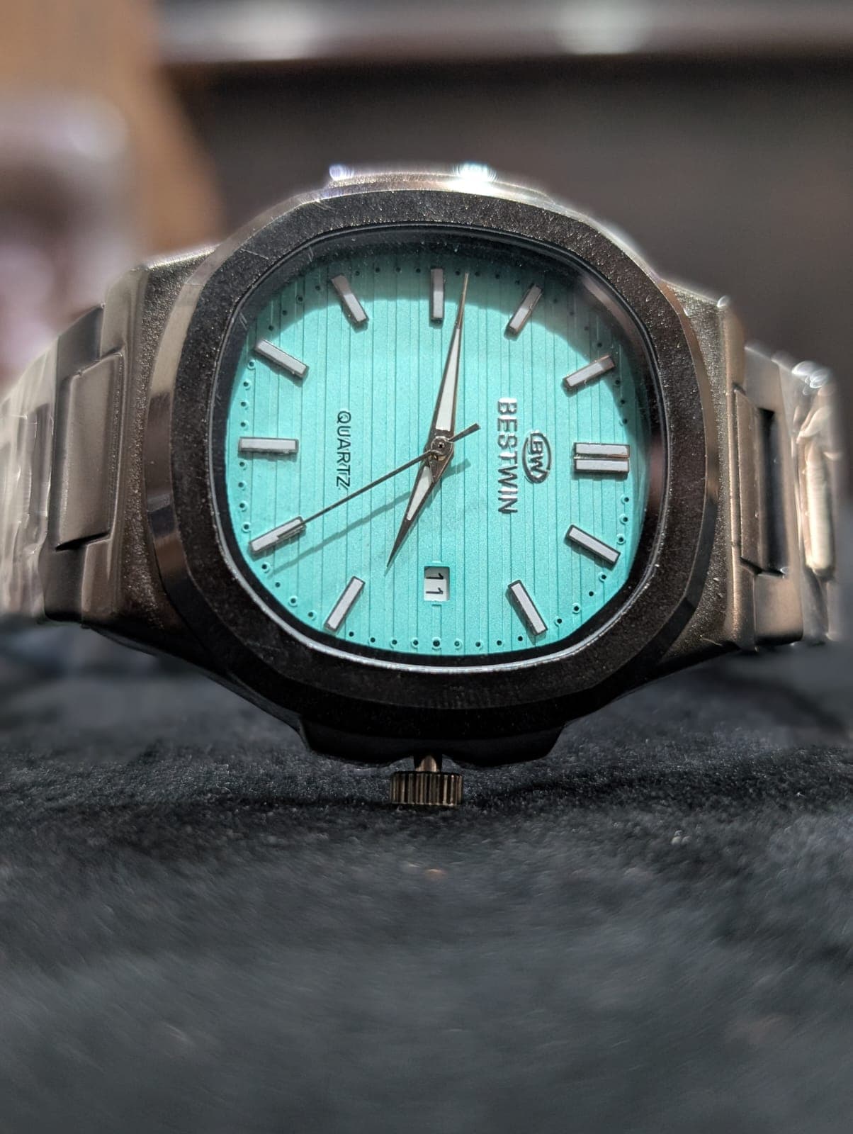 Premium Tiffany Blue Dial Luxury Watch with Black Stainless Steel Strap