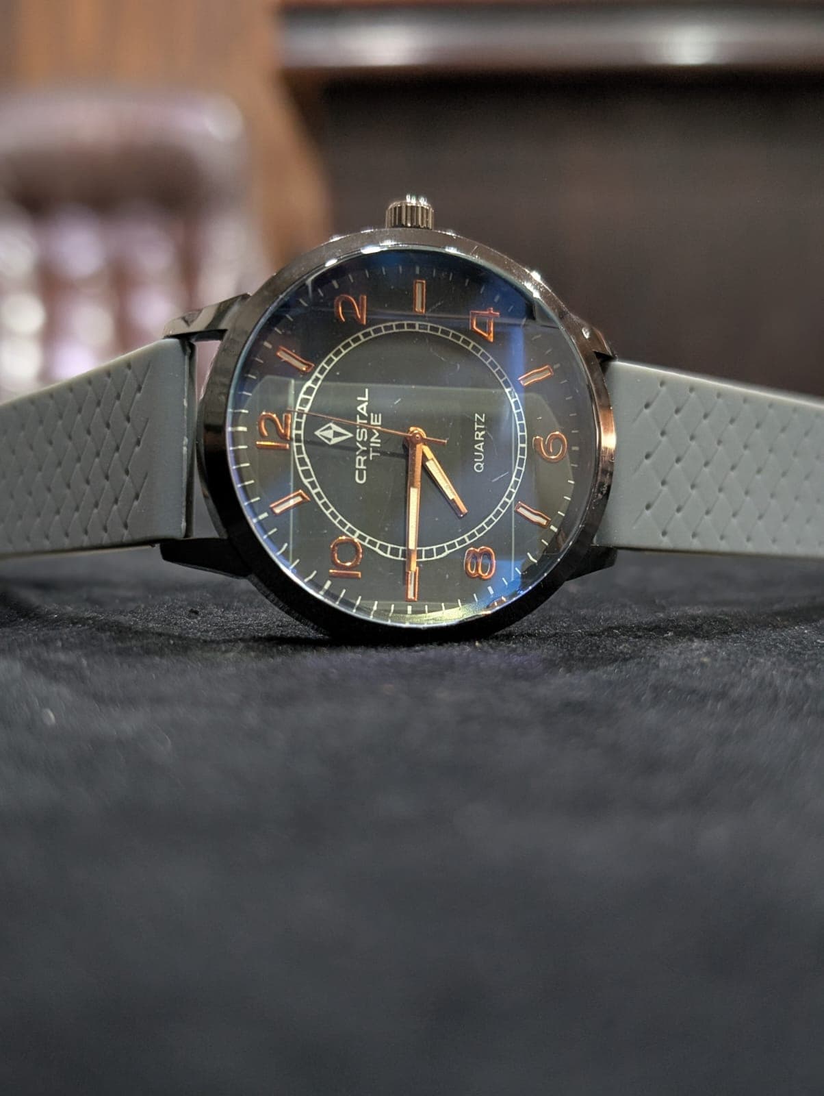 Premium Minimalist Dark Dial Rose Gold Accent Silicone Strap Watch for Men
