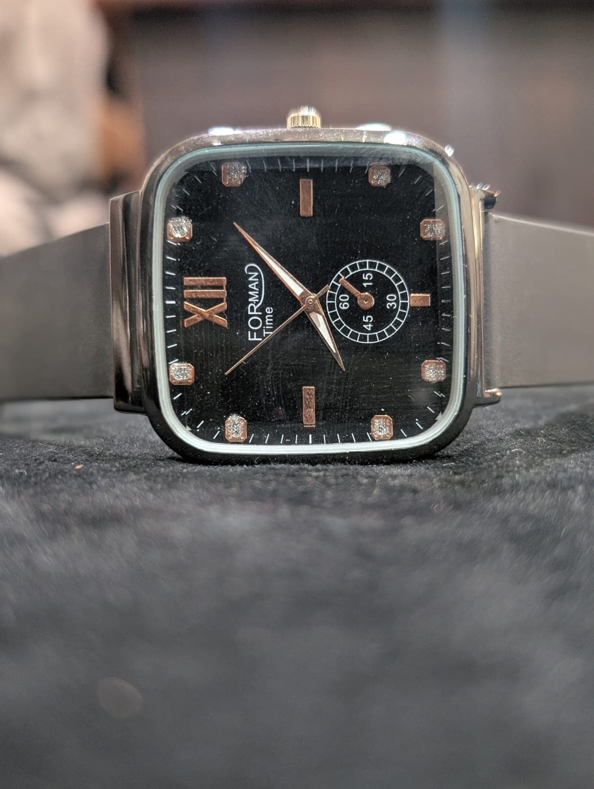 Premium Square Black Dial Rose Gold Accents Luxury Metal Strap Watch for Men