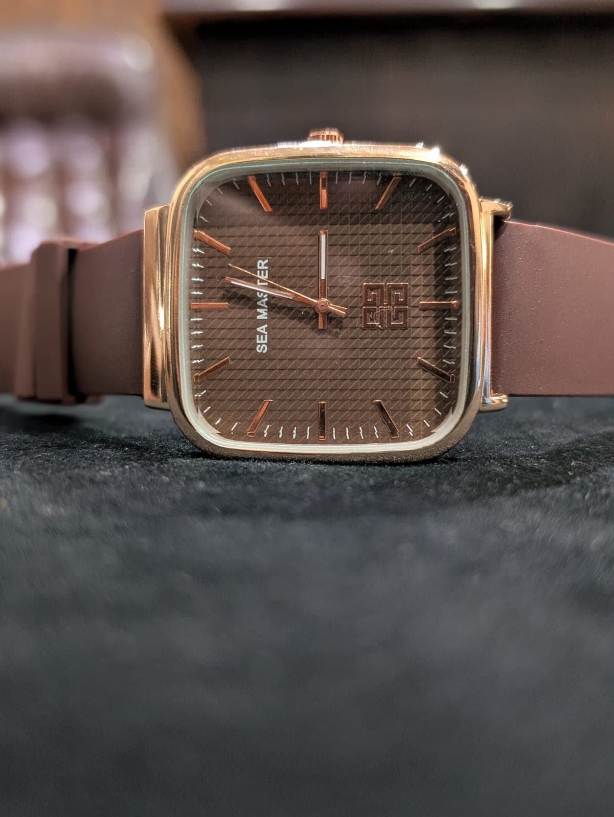 Premium Square Brown Dial Rose Gold Case Genuine Leather Strap Watch for Men
